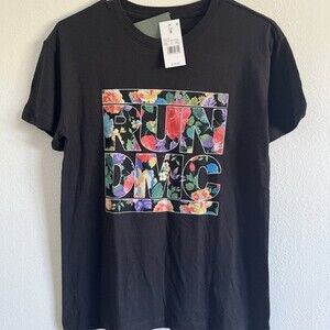Run DMC Women's Black Floral Print Crewneck Short Sleeve T Shirt Size S NWT